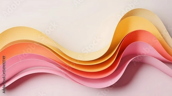 Fototapeta Flowing paper waves in warm hues abstract background