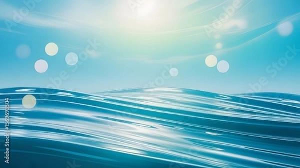 Fototapeta Rippling turquoise ocean waves with sunlit bokeh water blue