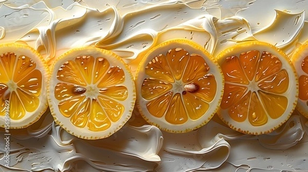 Fototapeta Sliced citrus fruits with creamy swirls lemon orange