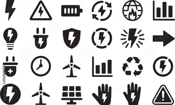 Fototapeta ENERGY - thin line vector icon set. Pixel perfect. Editable stroke. The set contains icons: Solar Energy, Wind Power, Renewable Energy, Hydroelectric Power, Hydrogen, Green Technology.