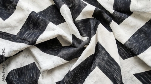 Fototapeta Abstract Fabric with Geometric Pattern in Black and White Monochrome Style