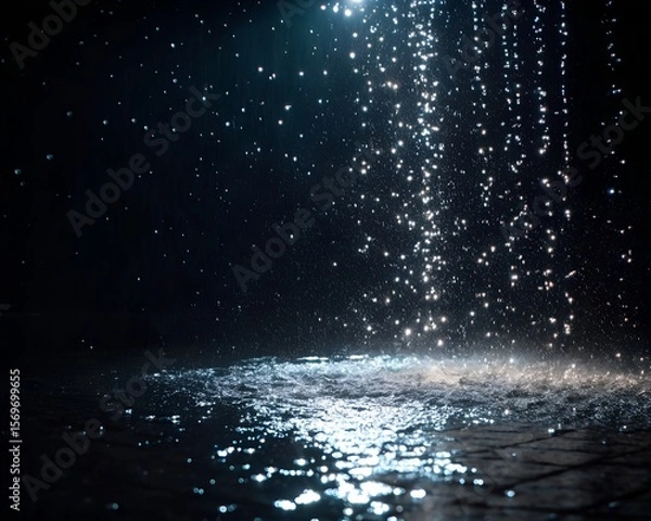 Fototapeta Photon Rainfall – Raindrops of light falling in dark space