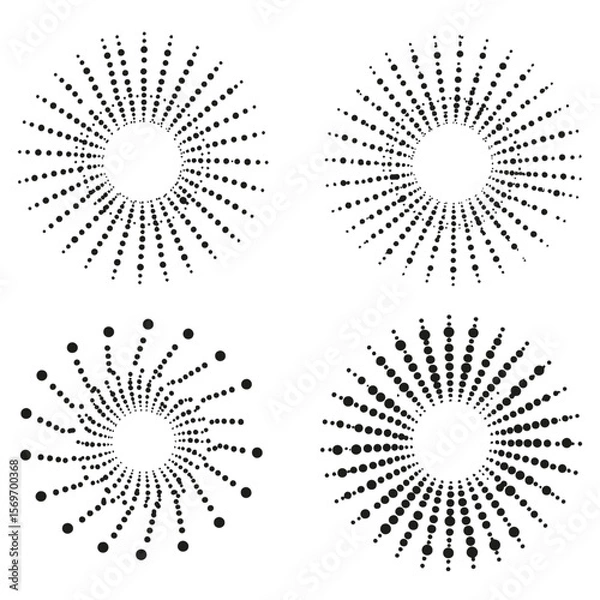Fototapeta Abstract Halftone Dotted Sunbursts Vector Set
