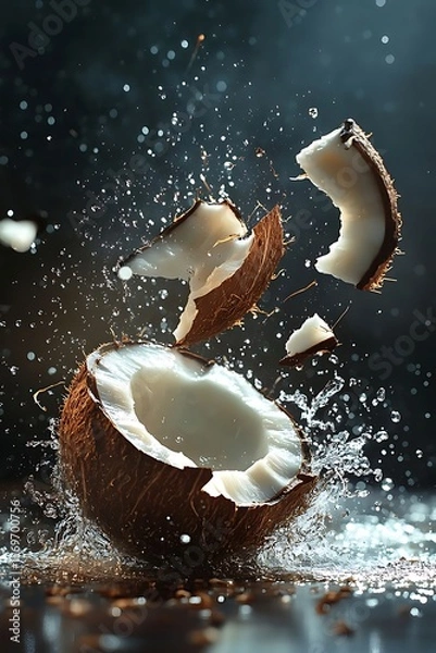 Fototapeta Exploding Coconut with Water Splash. (10)