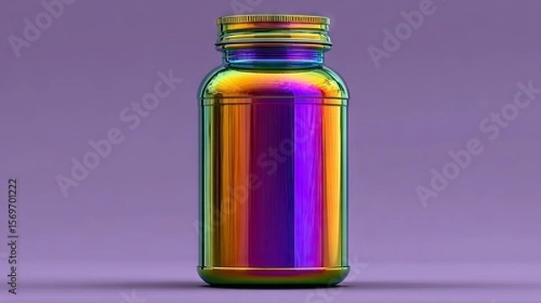 Fototapeta Colorful iridescent bottle against a muted backdrop.