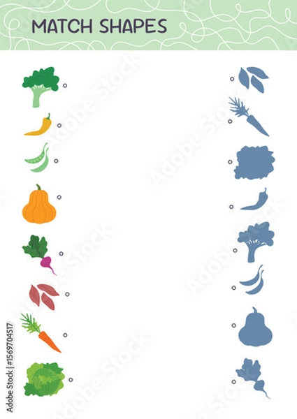 Obraz Find the correct shadow. Match shapes educational game for kids. Attention task. Choose the right silhouette. Worksheet page. Activity book. Vector illustration