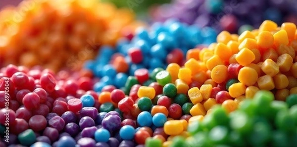 Fototapeta Colorful Recycled Plastic Pellets Ready for Housing Material Production Sustainable Building Solution