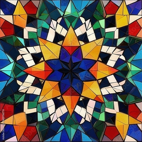 Obraz Intricate geometric stained glass pattern with vibrant colors