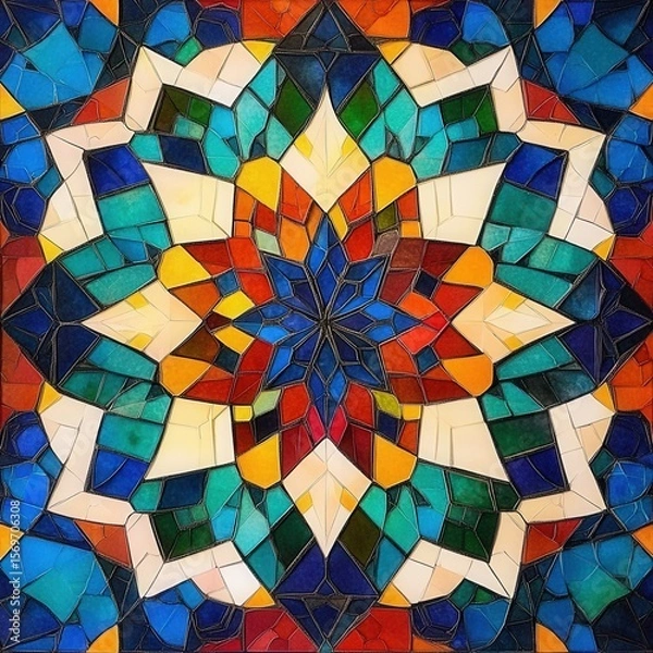 Obraz Intricate geometric stained glass pattern with vibrant colors