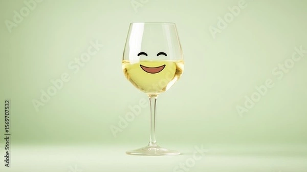 Fototapeta full glass of white wine with a emoji on the glass