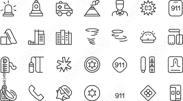 Fototapeta Collection of emergency and safety icons in a clean outline style