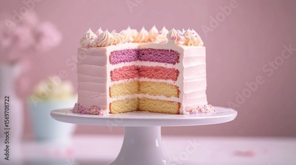 Fototapeta photograph of colorful layer cake with purple background