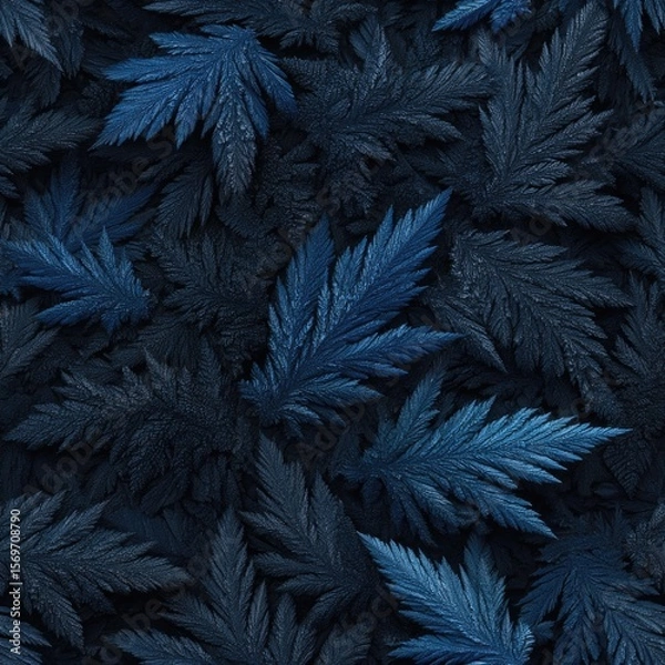 Obraz seamless texture frost patterns create captivating blue resembling delicate leaves, perfect for backgrounds. design embodies artistic chaos, enhancing visual appeal generative ai