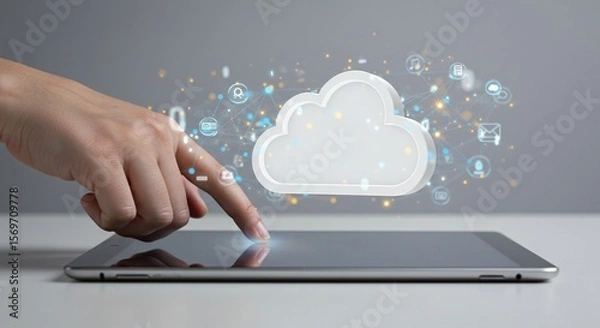 Fototapeta Touching the Cloud: Futuristic Digital Access