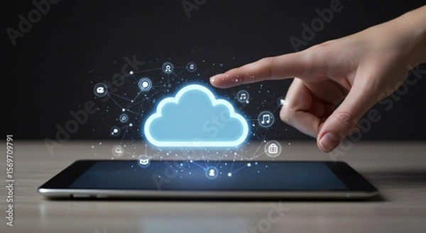 Fototapeta Touching the Cloud: Futuristic Digital Access
