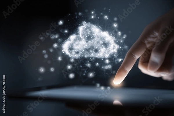 Fototapeta Touching the Cloud: Futuristic Digital Access