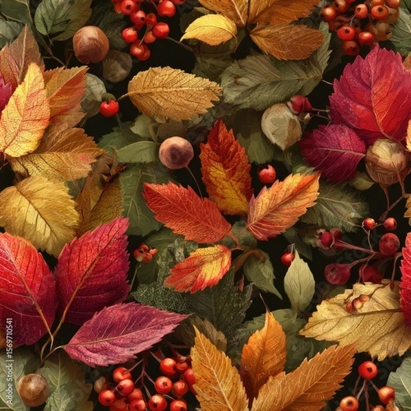 Obraz seamless background diverse autumn foliage in shades of red, orange, and yellow combines seamlessly to create rich, perfect for various creative applications generative ai