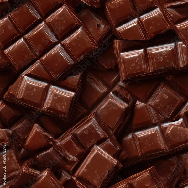 Obraz seamless texture captures the intricate details of chocolate bars, showcasing their glossy surfaces and rich shades. ideal for backgrounds or tiled patterns generative ai