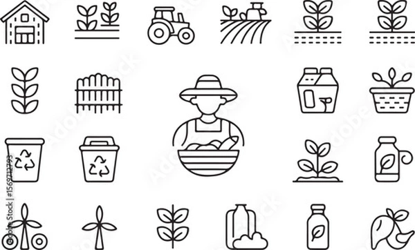 Fototapeta Modern Farm and Agriculture icon concepts thin line style - editable stroke.Farming - line vector icon set. Pixel perfect. Editable stroke.