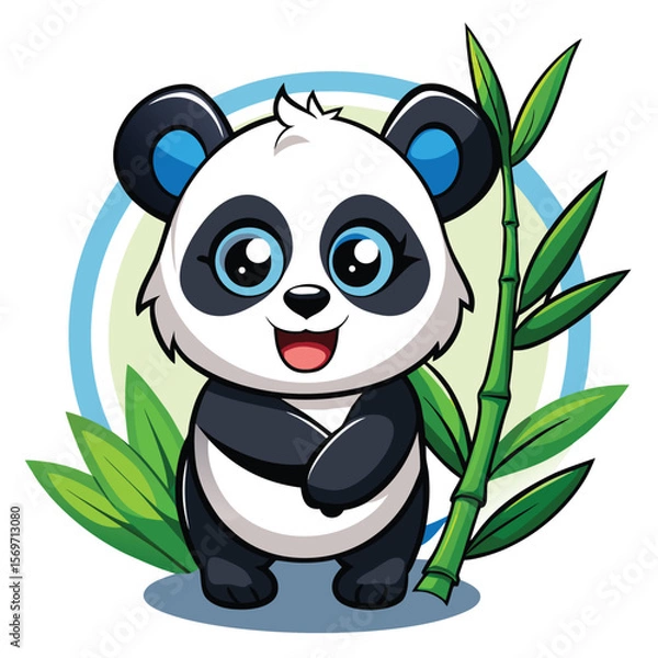 Fototapeta Black and White Cartoon Panda Cub Vector Graphic