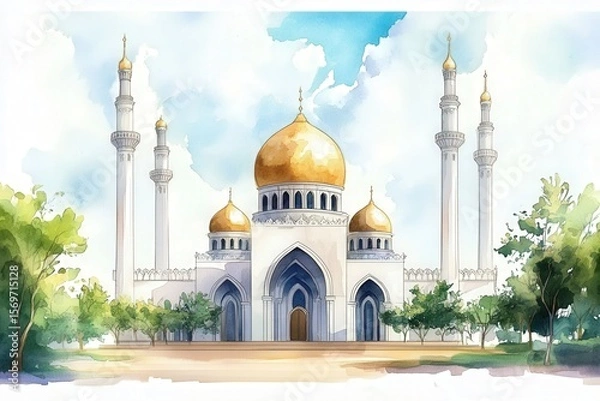 Obraz Beautiful mosque with golden domes and minarets