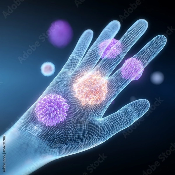 Fototapeta Biotech innovations showcased transparent ui interface with deep learning concepts science laboratory environment closeup view