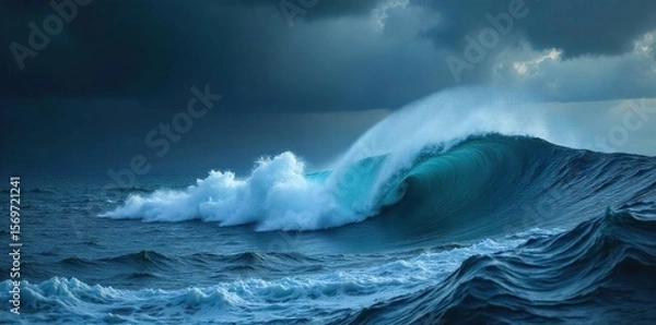 Fototapeta Dramatic Ocean Waves Crashing Against a Stormy Sky Boundless Energy and Power