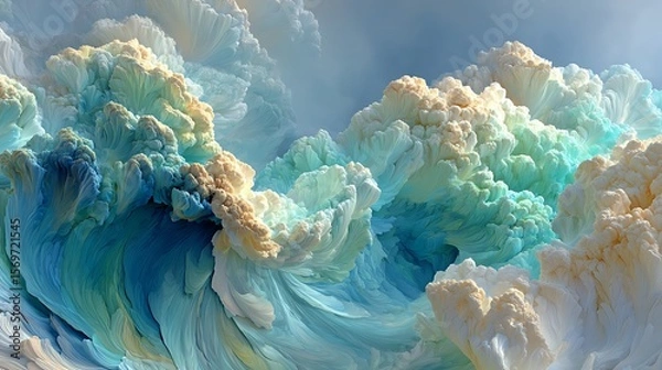 Fototapeta Light cyan pastel-toned abstract background with cloudlike transitions