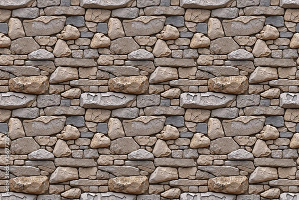 Fototapeta Seamless pattern, texture of old rough stonework, natural abstract background, textures for design