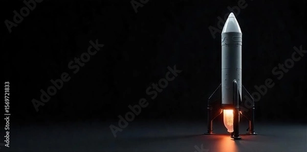 Fototapeta Sleek Metallic Model Rocket Close-up Studio Shot, Perfect for Science, Technology, and Space Exploration Projects