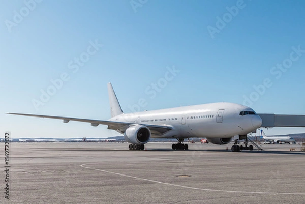 Obraz White wide body passenger aircraft at the jetwalk on the airport