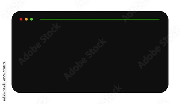 Fototapeta Minimalist terminal window with colored control buttons and green progress line. Simple dark interface with red, yellow, and green indicators at top left corner.