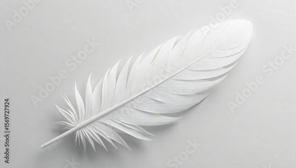 Fototapeta Pristine White Feather Close-Up Delicate Texture and Airy Lightness Against a Soft Neutral Background, Peaceful and Serene