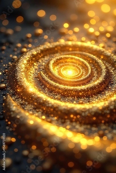 Fototapeta Celestial Gold Leaf Swirl A Close-Up of Ethereal Patterns for Spiritual Wellness, Meditation, and Yoga Themes, Evoking Inner Peace and Self-Discovery.