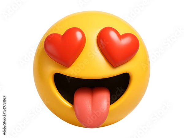 Fototapeta Funny Love Emoji with Heart Eyes and Tongue Out isolated on transparent background