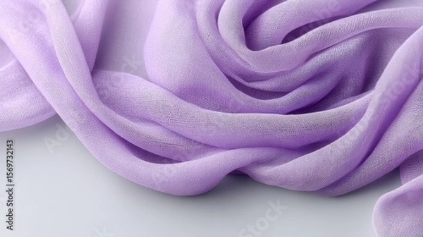 Fototapeta Lavender fabric flowing in soft folds on smooth light surface