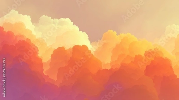 Fototapeta Colorful clouds glowing with warm orange and yellow hues at sunset