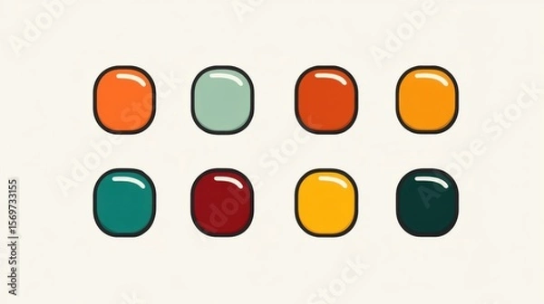 Fototapeta Glossy colorful rounded squares arranged in two rows on white background