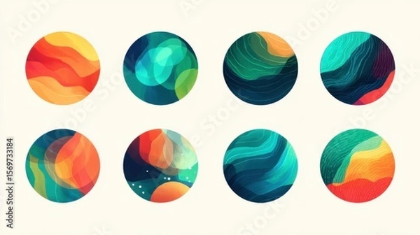 Fototapeta Abstract colorful circular designs with layered textures on light background