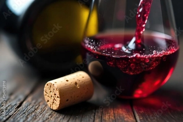 Fototapeta Unveiling Rich Red Wine A Close-Up of a Corked Bottle, Ready for Tasting