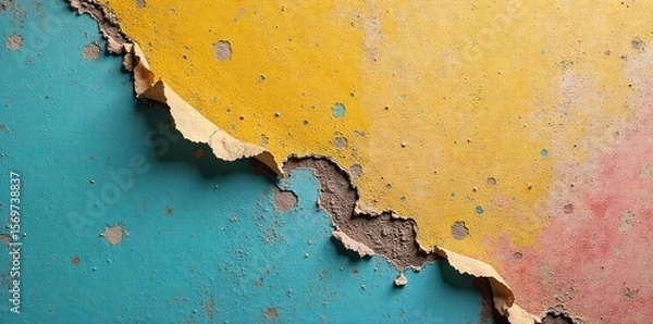 Fototapeta Peeling Paint Reveals Layers of Time A Close-up of Aged Wall Texture Showing Decay and Neglect