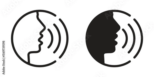 Fototapeta Voice command control icon, sound wave, voice recognition and more in line and silhouette style for website, mobile app, isolated EPS on white