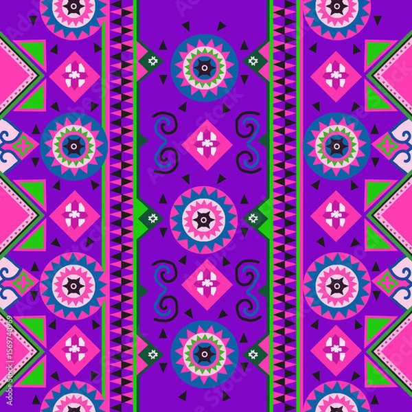 Obraz Seamless Geometric Ethnic Pattern on Purple