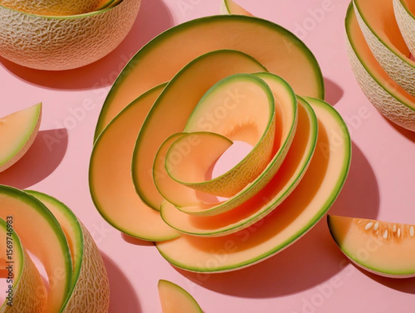Fototapeta Elegant melon art on a pink background.