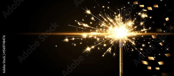 Fototapeta Radiant sparkler emitting golden sparks on a backdrop of elegant darkness