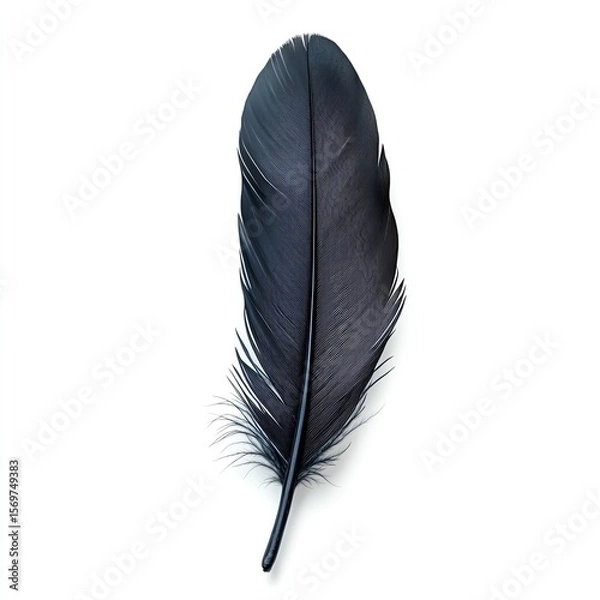 Fototapeta Black feather on a white background, showcasing intricate details.