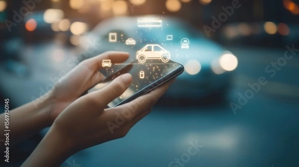 Fototapeta Smartphone application interface for modern transportation and car sharing platforms