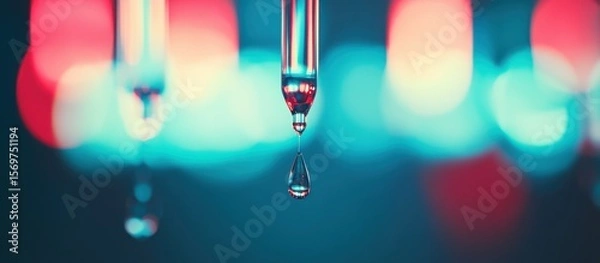Fototapeta Precision liquid dispensing with pipette showcases focused water droplet formation