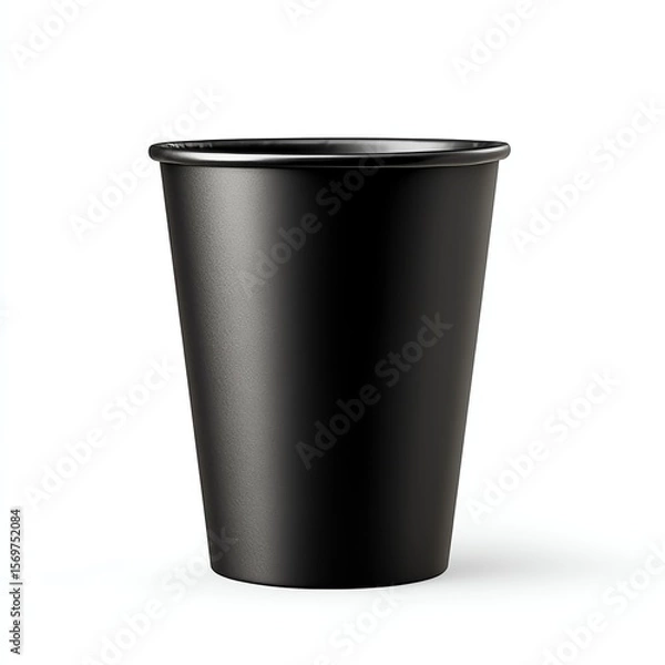 Fototapeta A sleek black disposable cup with a smooth matte finish, ideal for serving beverages in a minimalist style.