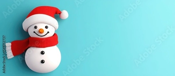 Fototapeta Festive snowman illustration set against a clean teal backdrop for seasonal design